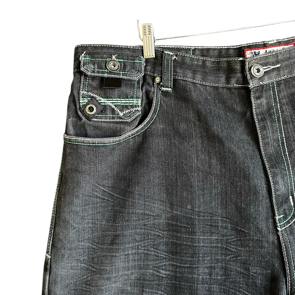 ATTITUDE GOLD MEN’S JEANS GREEN STICH Y2K PNTS SZ 44/32 - Picture 4 of 16